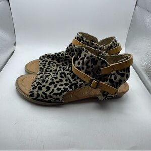 Blowfish Malibu Burn women’s Leopard Print Sandals with Tan Straps size 6.5